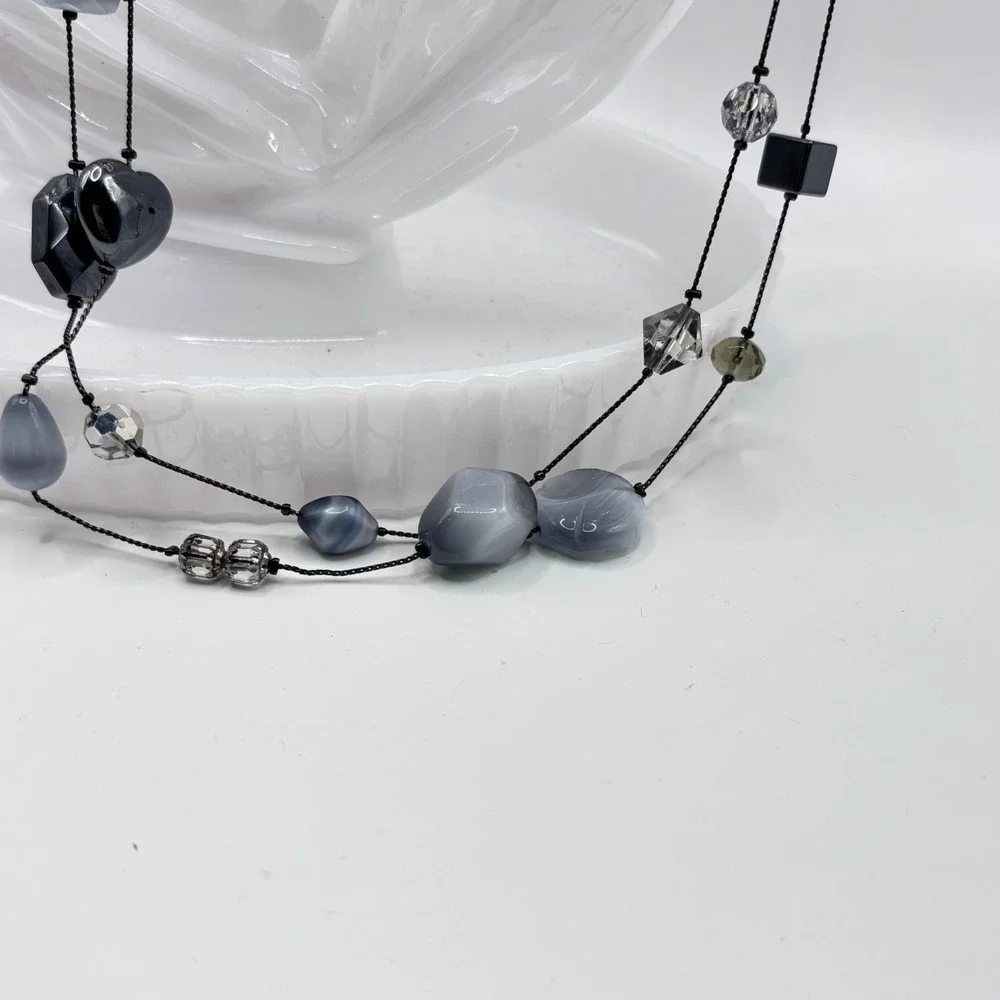 Fairy‎ Goth Beaded Long Double Strand Necklace Dabby Reid Grey Black Glass Resin